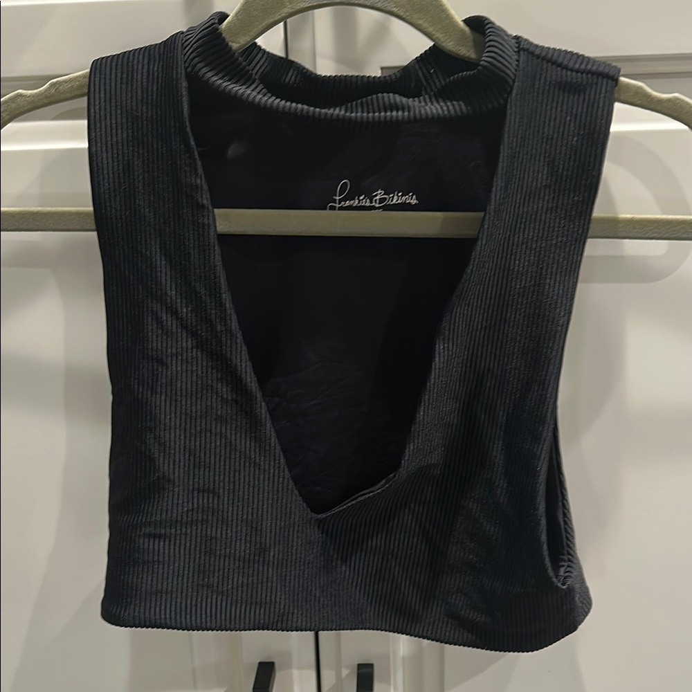 Frankie's Bikinis Black Sleeveless Crop Bikini Top